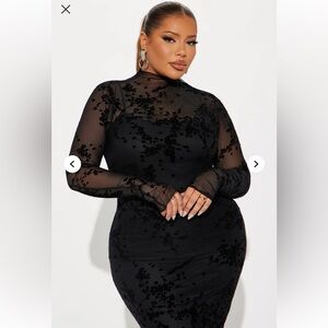 Fashion Nova Black Floral Mesh Dress - Size 2X